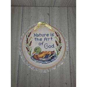 Vtg Mallard Duck Counted Cross Stitch Complete Nature Is The Art Of God Lace